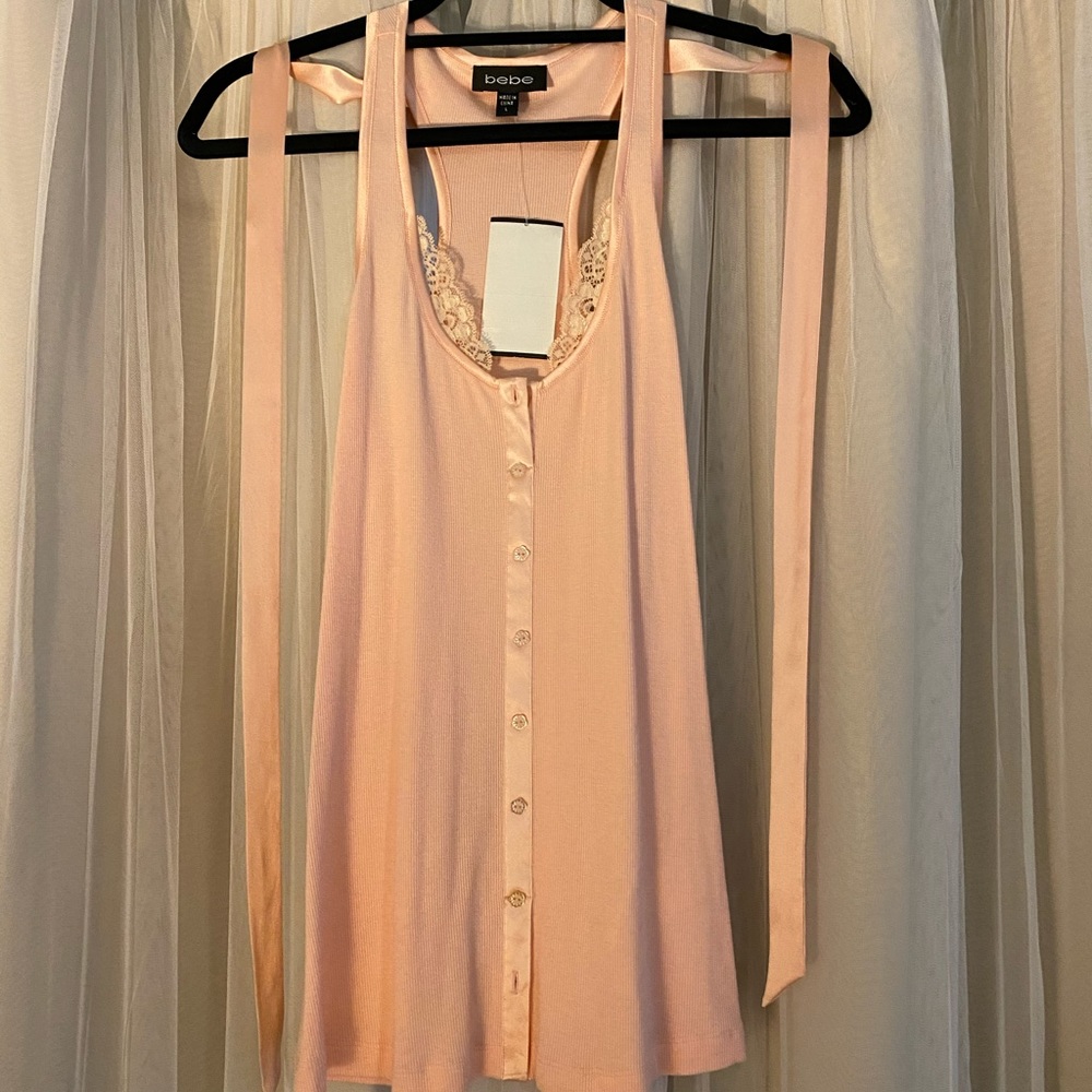 Bebe ribbed tank with satin and lace detail L